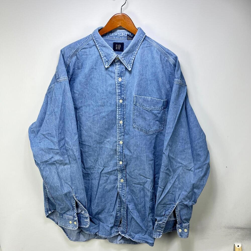 Vintage 90s Gap Button Up Denim Long Sleeve Shirt 2XL